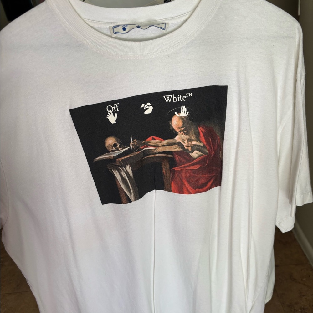 Off-White White and Black Graphic Tee